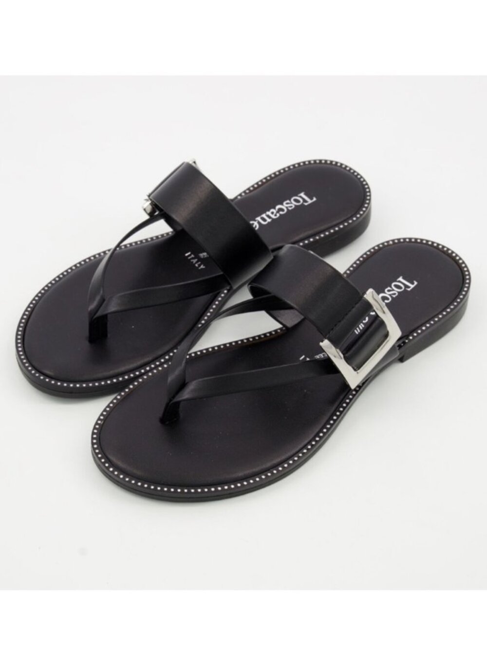 TOSCANELLA Black Stud Embellished Slide On Sandals
